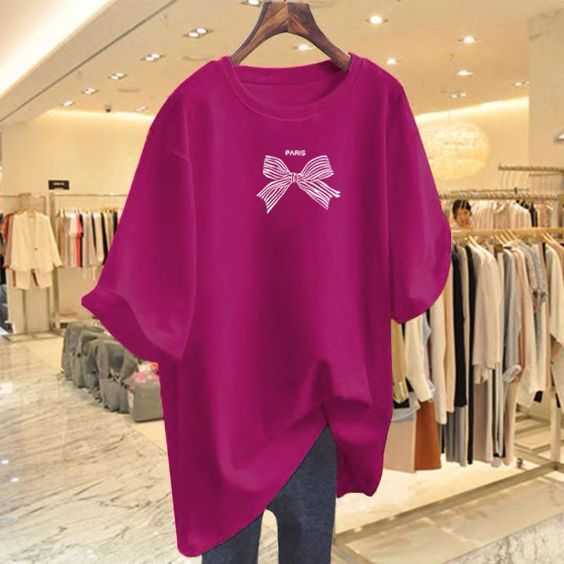 

Шикарная летняя футболка с круглым вырезом и бантом, стройнящая - Женский универсальный топ с коротким рукавом Large