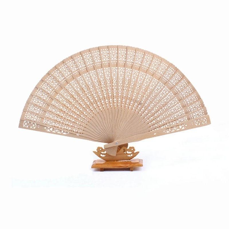 

Chinese Sandalwood Scented Folding Hollow Wooden Fans Hand Held Fans 20cm Home Decoration