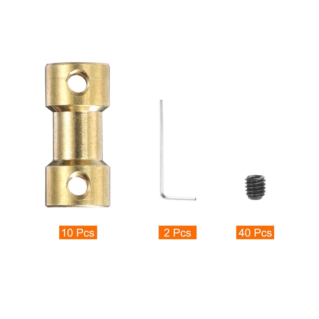 uxcell Set 3mm to 3mm Brass Shaft Coupling Joint Connector with Screws and Hex Flexible Motor Shaft Coupler for RC Model Motor and Tire Shafts