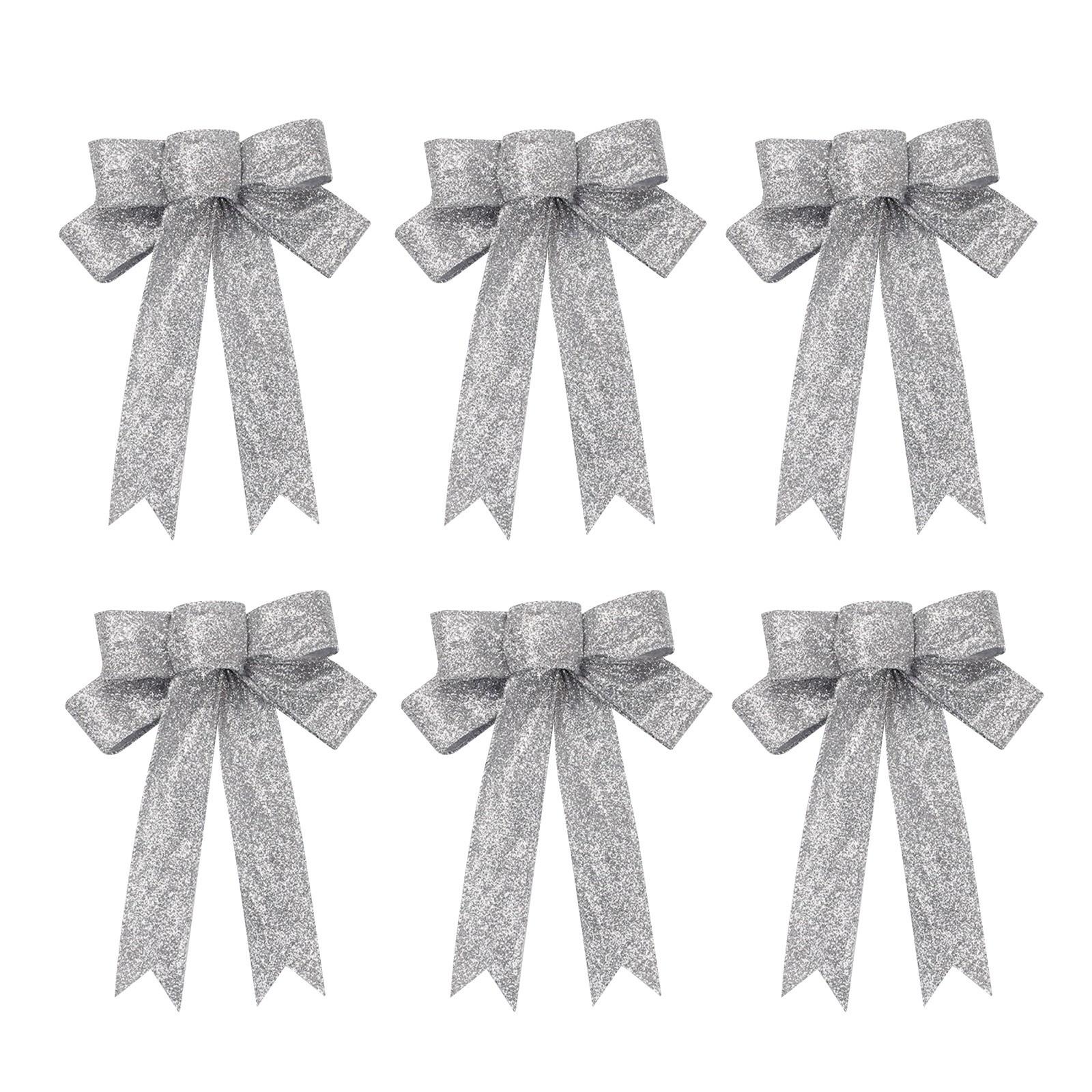 

Набор из 6 штук 23 см золотистого лука-шалота с застежкой-молнией, рождественские украшения, подвеска для украшения рождественской елки, рождественский бант One Size серебряный