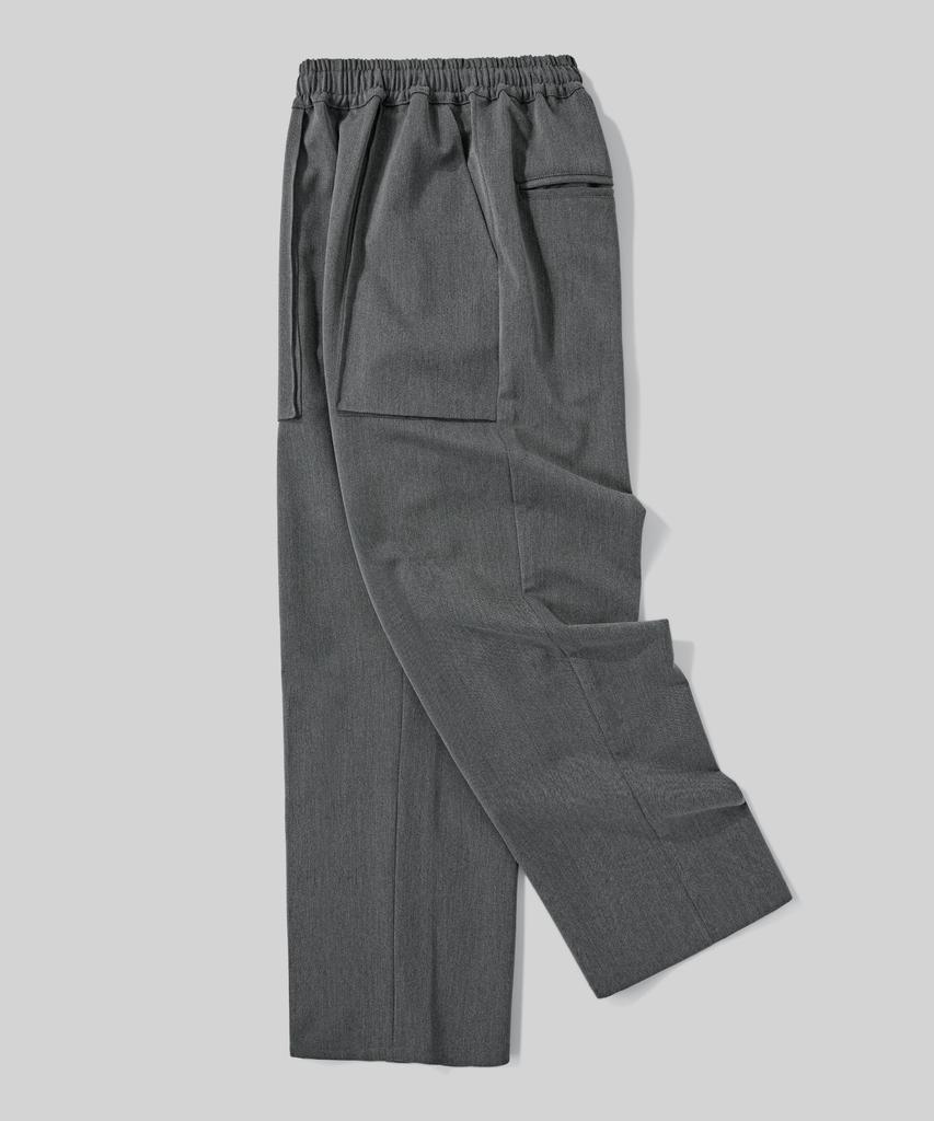 Beodeonteu Relaxed Out-Pocket Elastic Waist Slacks [Charcoal]