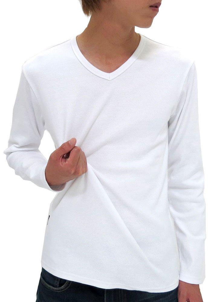 

AVIREX Длинный рукав Однотонный 4 Размер Белый Мужская футболка с V-образным вырезом, В рубчик, Осень, Цвета, M,