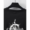 European sizes Men's Y2K Compass & Raven Print T-Shirt - Loose Fit Round Neck Short Sleeve Summer Top, Breathable Casual Shirt Suitable