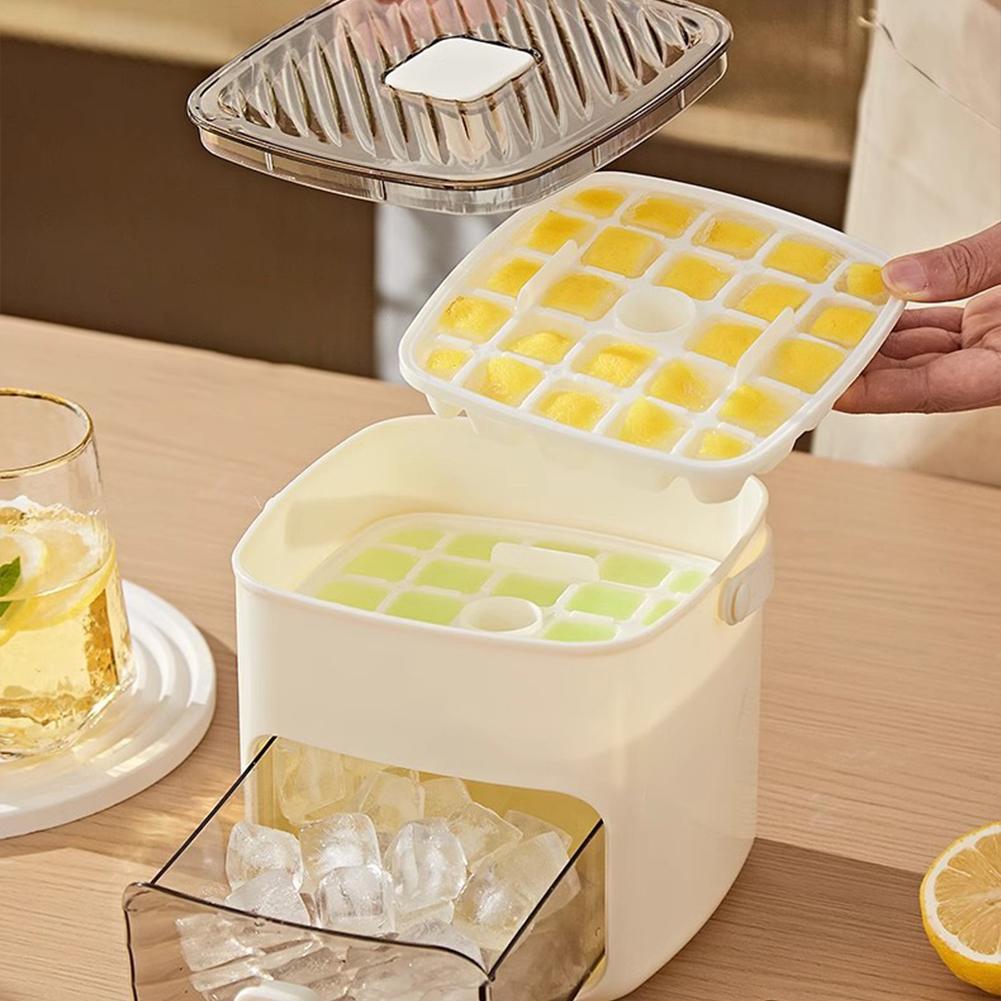 24/48 -Cube Ice Maker with Easy-Press Lid Double Layer DIY Frozen Treats Beverage Essential Kitchen Outdoor Accessories