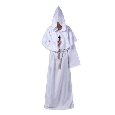 4Pcs/Set Halloween Cloak Costume Medieval Monk Robe Wizard Cosplay Dance Fabric Cape with Strong Drape Big Hat Necklace Waist Ro