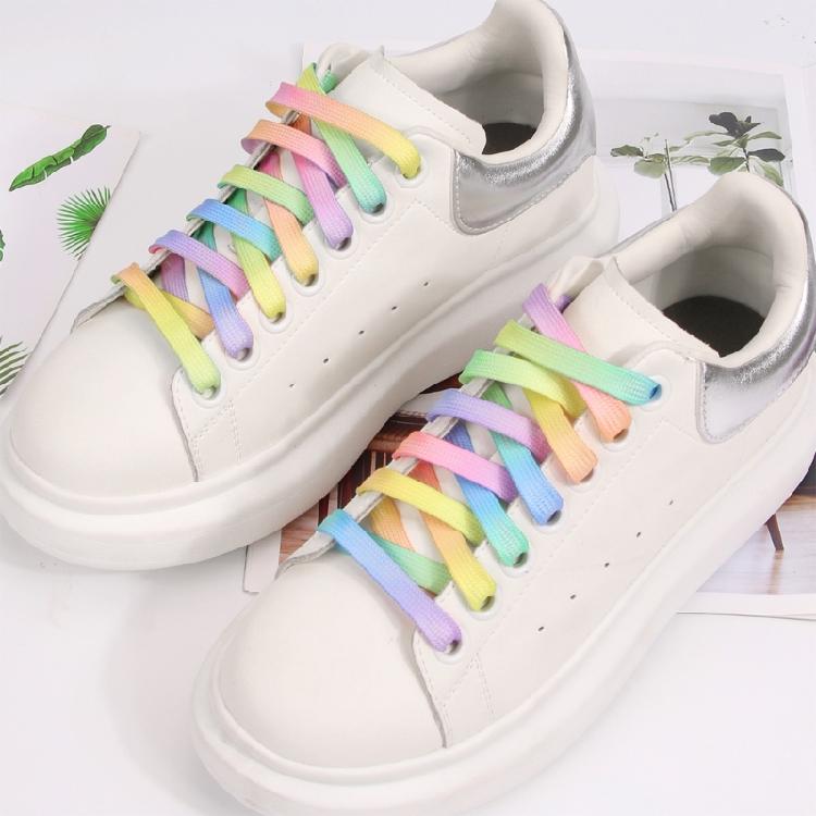 Flat Sneaker Shoelaces 0.9cm Wide Polyester Gradient Colorful Shoes Laces Replacement for Skates Sport Shoes Boot String
