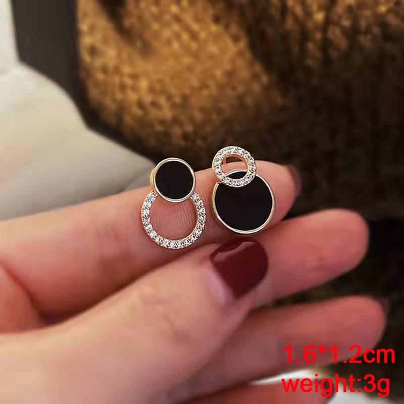Black Dangle Earrings Crystal Square Pendants Women's Hanging Earrings Korean Bowknot Pearl Flower Earrings