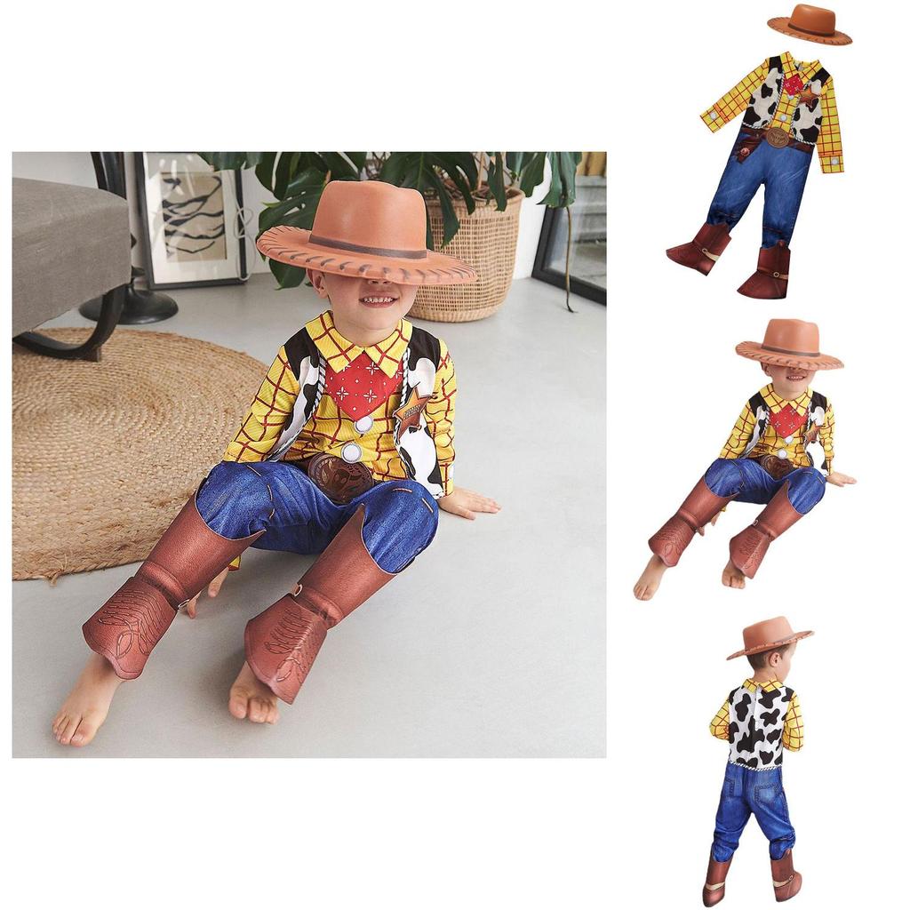 Çocuk Oyuncak Hikayesi Kovboy Woody Tulum Cosplay Kostümü Şapka ve Eşarpla