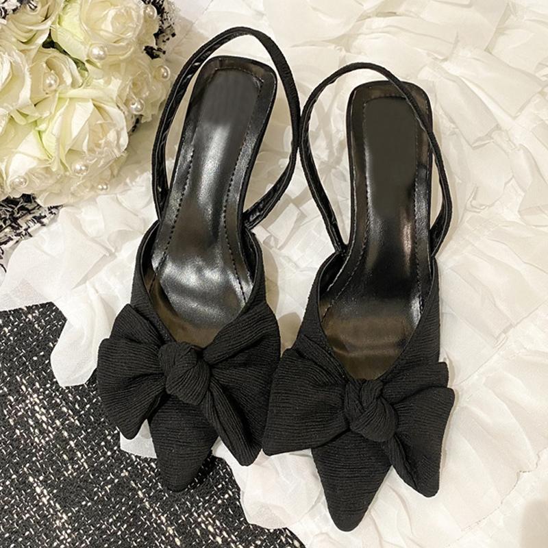 Fashion Butterfly -Knot Women Mules Low Thin Heels Slingback Sandals Summer Pointed Toe Slip On Ladies Dress Pumps Shoes