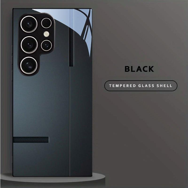 Schwarzes Kristall minimalistisches Design schwarzes Glas Handyhülle geeignet für Samsung GalaxyS26 S25 S24 S22 S21 S20FE/Ultra/Plus sturzsicher