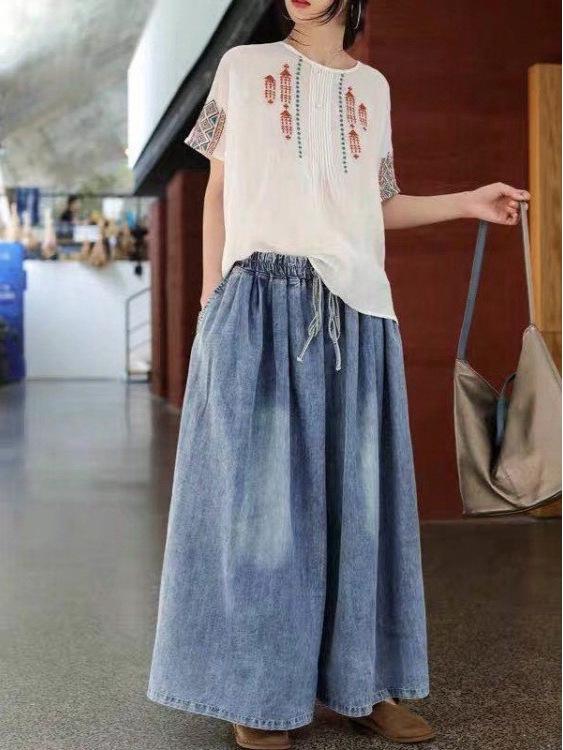 Women's Retro Washed Wide-Leg Lace-Up Jeans 2025: Casual Literary Style