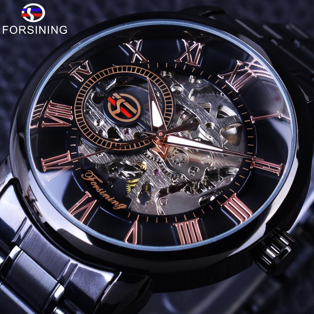Forsining Watch Men S Watch Fashion Casual Gold Watch Steel Belt Hollow, Automatic Mechanical Watch