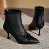 High-Heeled Boots Women'S  New Pointed-Toed Thin-Heeled Large-Size Bootie High-Heeled Shoes Women'S Black Rear Zipper Ankle