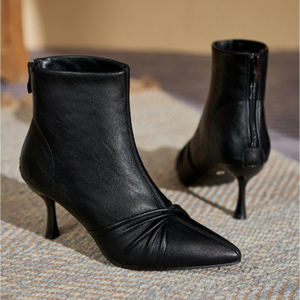 High-Heeled Boots Women'S New Pointed-Toed Thin-Heeled Large-Size Bootie High-Heeled Shoes Women'S Black Rear Zipper Ankle