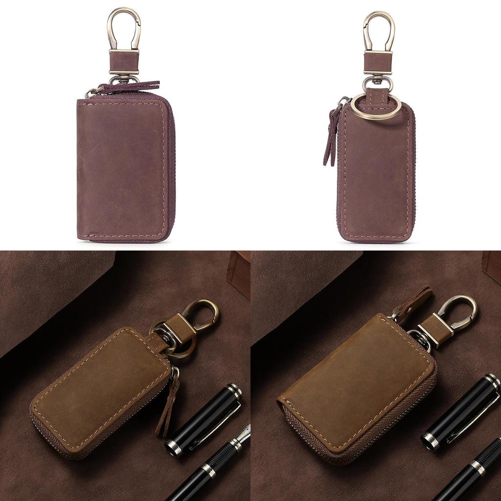 Leather Car Key Case With Foldable Design And Vintage Style For Men And Women