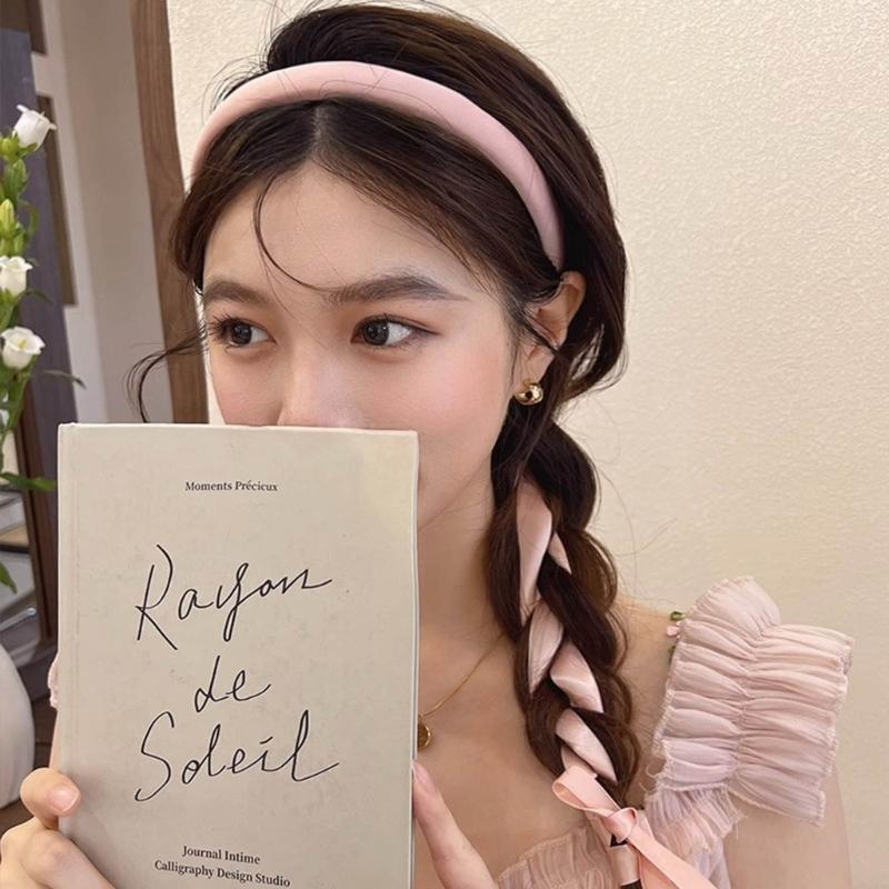 Bezel Headwear with Ribbon Tail for Girls Women Trend Hair Bands Fairy Headband DIY Hair Hoop for Fashionable Look