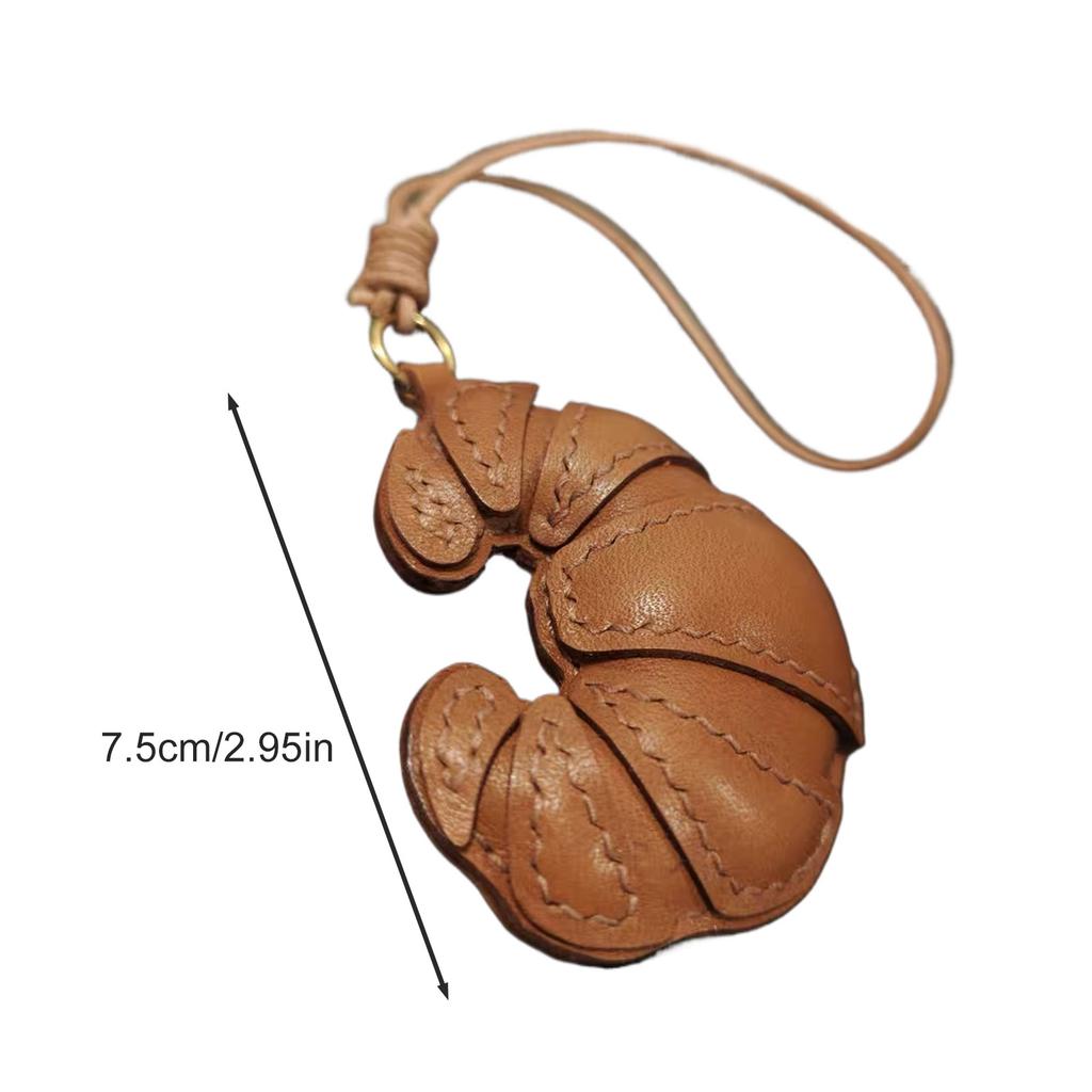 Handmade Leather Croissant Shaped Bag Charm Keychain Accessory for Fashion Enthusiasts Unique Backpack Accessories