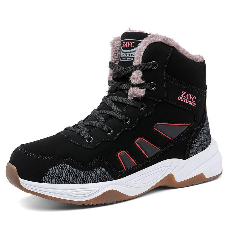 Northeast Herre Svarte Vanntette Sklisikre Høye Snøstøvler - Kuldebestandige, Slitesterke, Fløyelsforede, Bomullssko med Tykk Såle