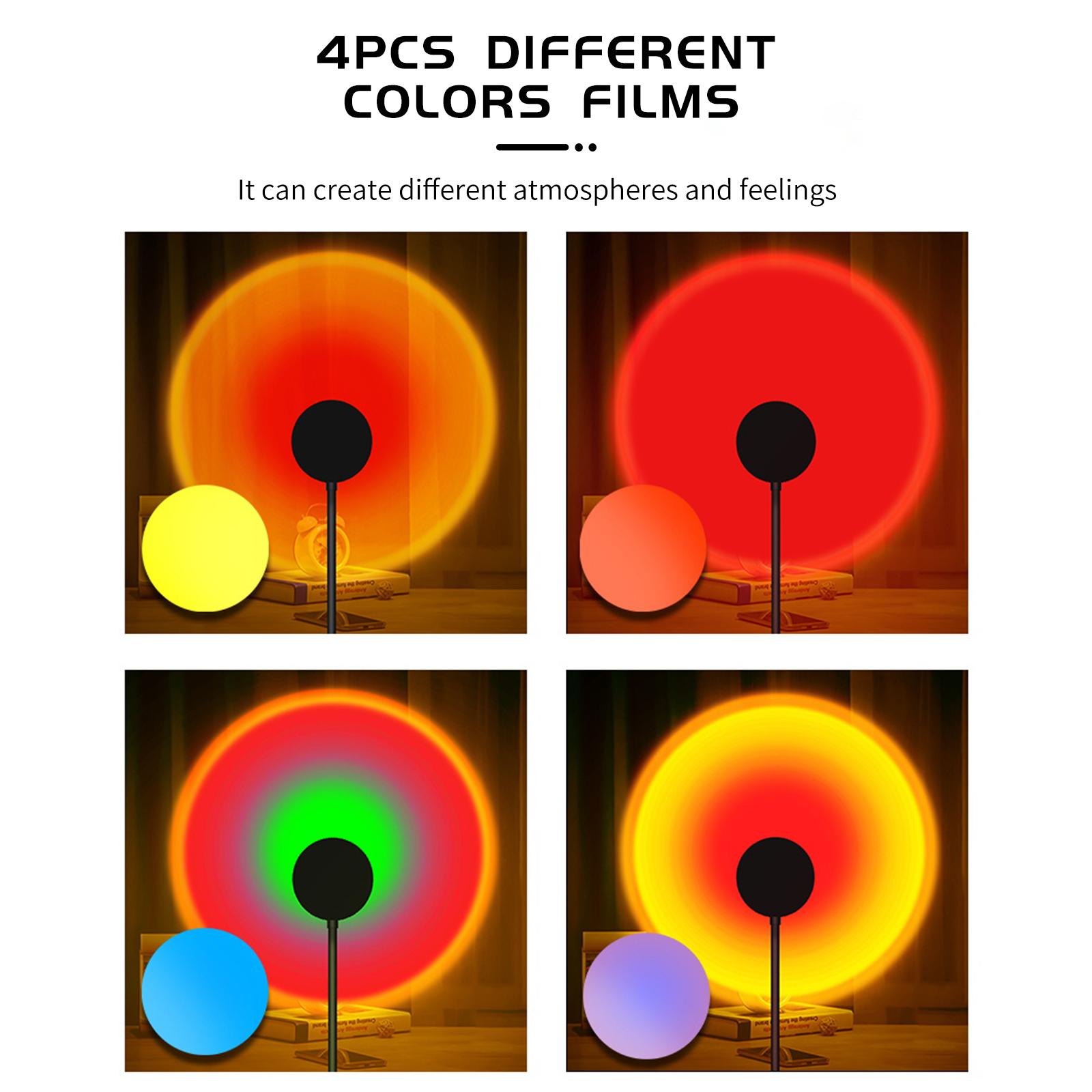 

USB Sunset Lamp with 4PCS Different Colors Films 360 Degree Rotation Projector Sunset LED Light Rainbow Projection Lamp чёрный