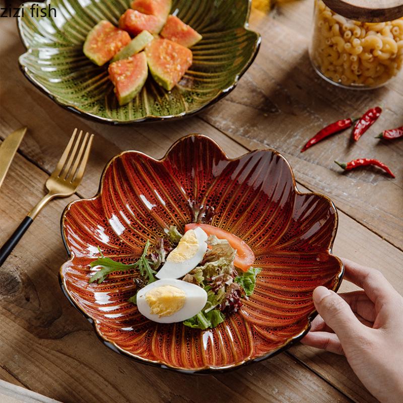 Prato de Jantar de Cerâmica em Forma de Flor Prato de Frutas Tigela de Salada Pratos de Sobremesa Prato Dim Sum Bandeja de Lanches Pratos de Sushi Prato de Sashimi