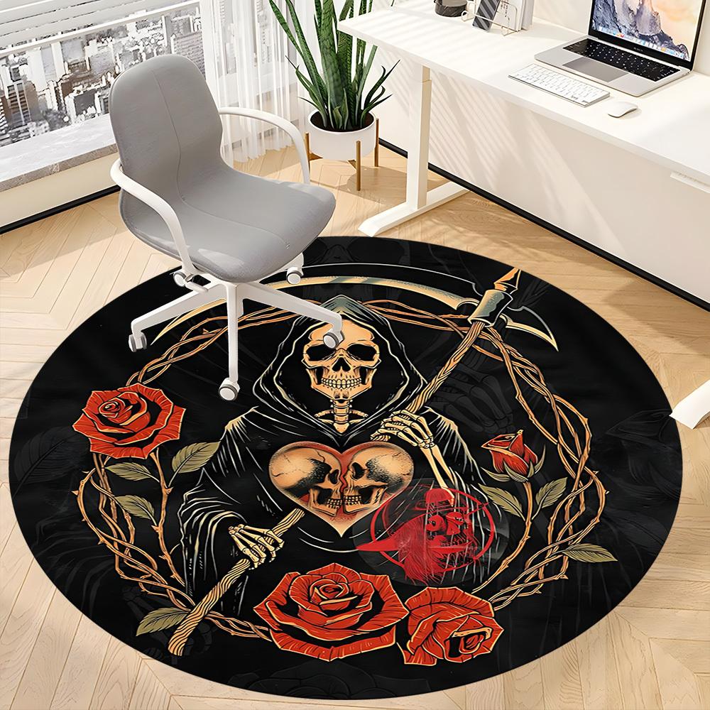 1pc Death Roses Office Round Area Rug, Under Office Chairs Bedroom Living Room Home Decor, Room Deco