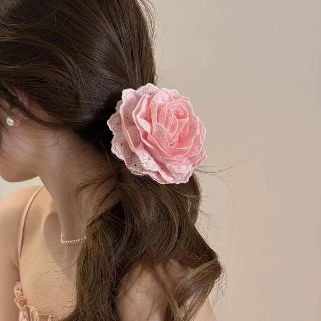 1pc Gentle Lace Rose Flower Hair Clip, Elegant French Hair Clip, Back of the Head Bun Shark Clip, Half-up Hair Clip