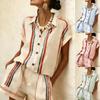 European and American New Summer Women's Clothing Contrasting Color Short-sleeved Lapel Shirt and Shorts Set