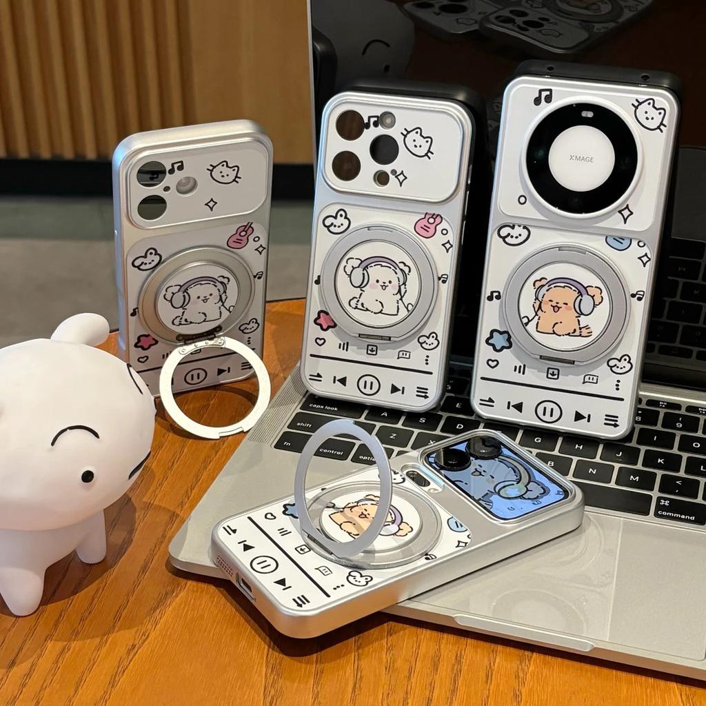 Headphones Puppy Rotating Bracket Apple 17 Large Windows Mobile Phone Case iPhone16/15/14 Electroplating 13 Cute 12