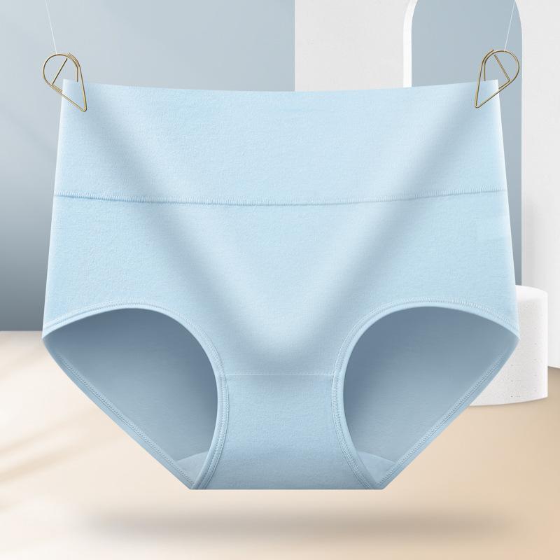 Women High Waist Solid Color Breathable Hip Lifting Tummy Control Cotton Underwear