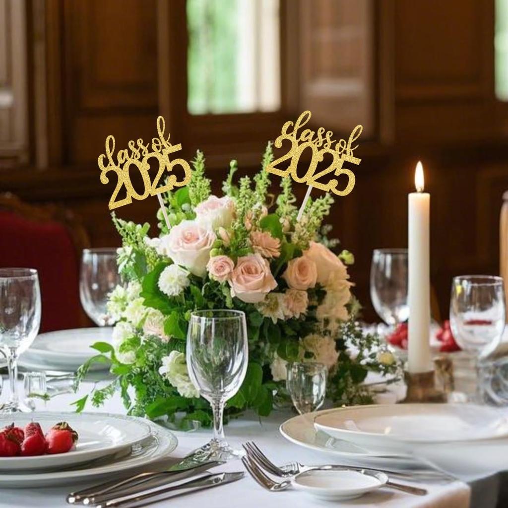 ALISSAR 12 Pack Pre-assembled Double Sided Class of 2025 Graduation Party Centerpiece Sticks, Centerpiece Table Decorations for 2025 Graduation Party