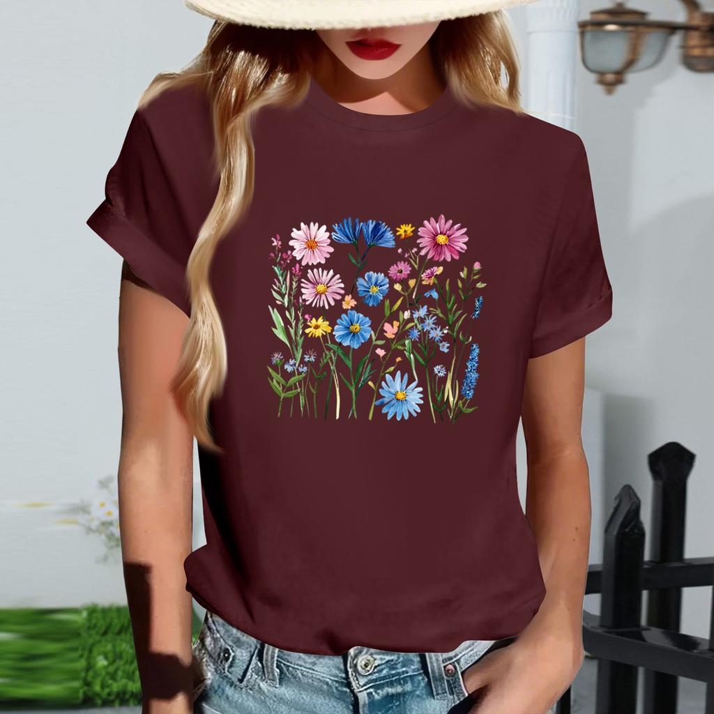 Damernas Mode Rundhalsad Casual Retrotryck Kortärmad T-shirt Topp