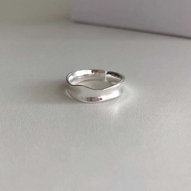 Adjustable Size Art Deco Geometric Ring Niche Minimalist Irregular Concave Glossy Plain Ring Ring Simple Fashion Versatile Ins Cold Wind Finger Ring