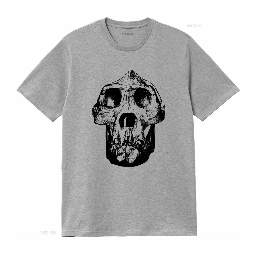 Neanderthal Prehistoric Skull Ancient Unisexs Cotton T Shirt Top Vintage Washed Slightly Graphic Streetwear Casual Homme
