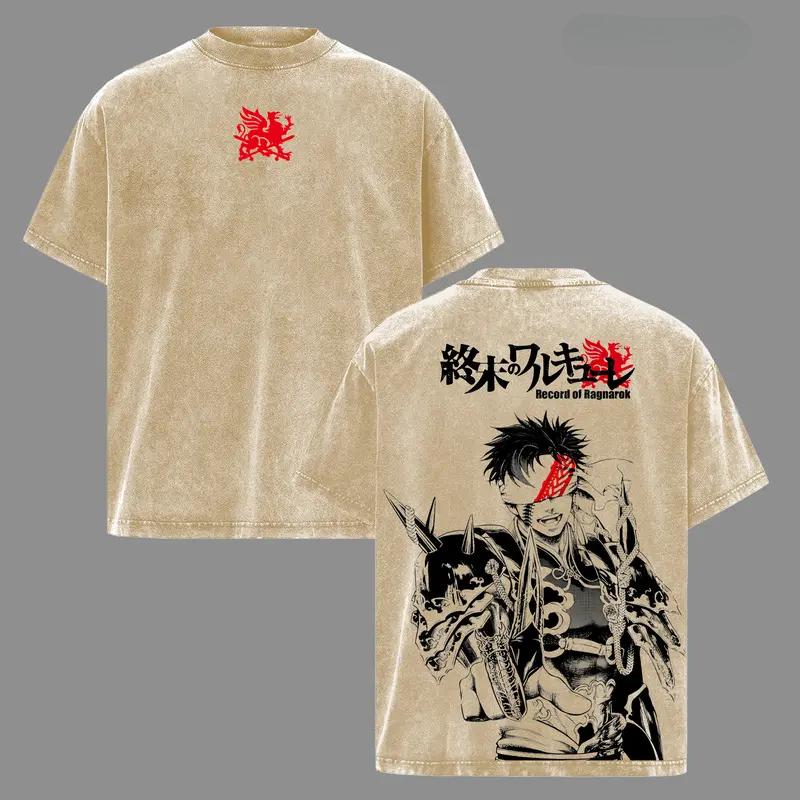 Anime Record Of Ragnarok Qin Shi Huang Graphic T Shirt Men Women Washed Cotton Tshirts Vintage Casual Clothing Harajuku T-shirt