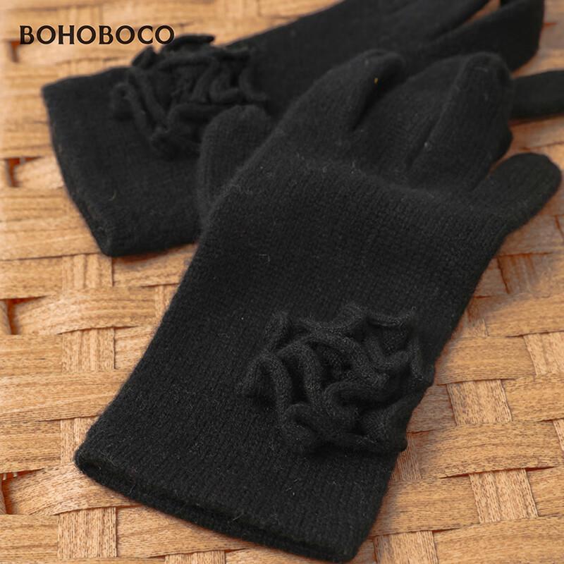 BOHOBOCO Women's 100% Cashmere Rose Pattern Winter Gloves