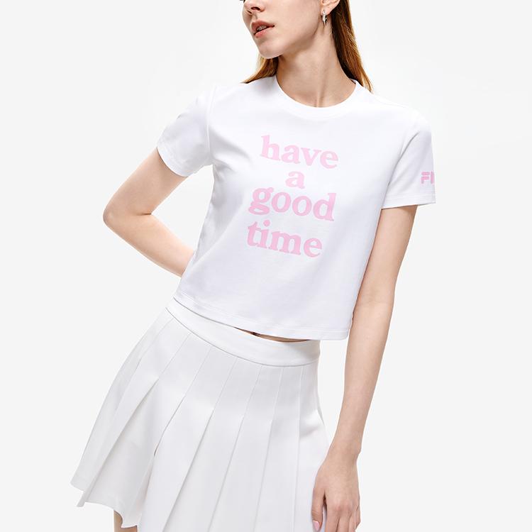 FILA X HAGT Collaboration Casual Breathable Round Neck Letter Solid Short Sleeve T-Shirt Women tops Standard-White F11W229123F-WT