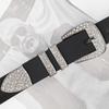 Womens Black PU Leather Belt With Rhinestone Decor Alloy Buckle Y2K Chic Waist Accessory Jeans Casual Office Wear