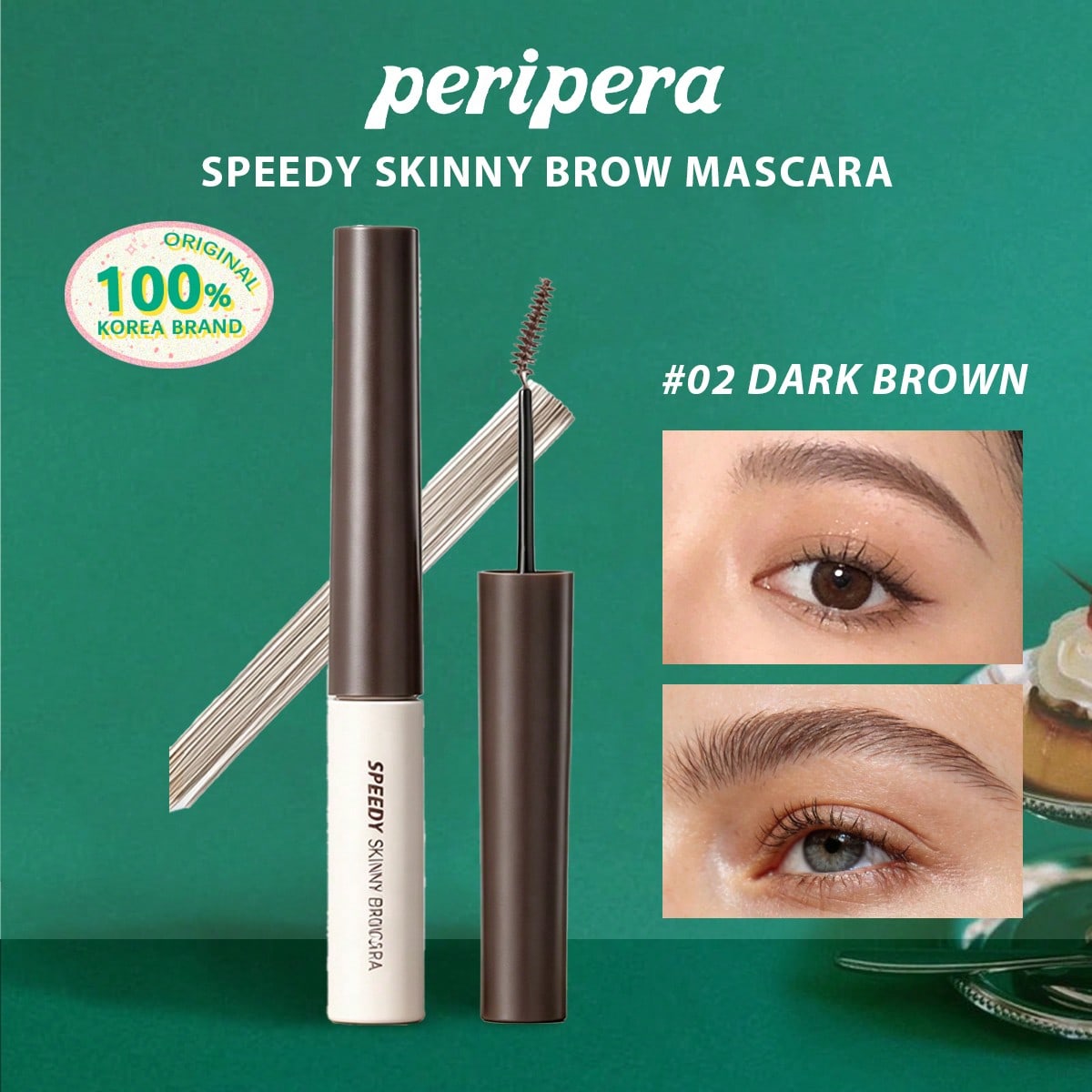 PERIPERA SPEEDY SKINNY BROW MASCARA 02-03, Ultra-dünner Pinsel, Langanhaltend, Natürlicher Augenbrauen-Ton, Leicht zu Verblenden, Für Anfänger 02 DARK BROWN