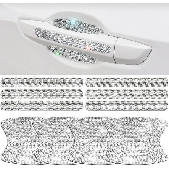BetterJonny 10PCS Crystal Scratch Protector, Rhinestone Car Bling Scratch Protector for Women and Girls (Silver)