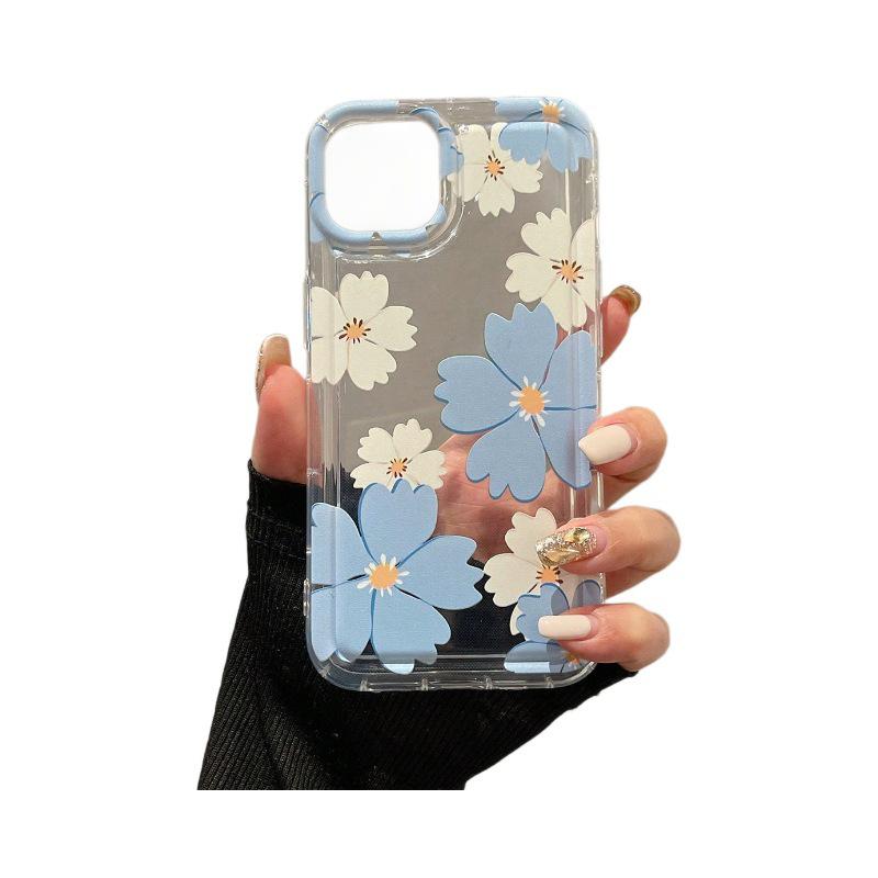 Capa de Telefone Transparente à Prova de Choque com Flores Coloridas para iPhone 12-16, 13-15 Pro Max.