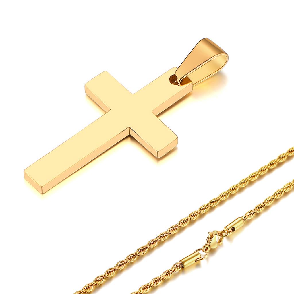 Waterproof Cross Necklaces for Men Male Gifts Zircon, Anti Allergy Stainless Steel Plain Cross Pendant with Rope Chain