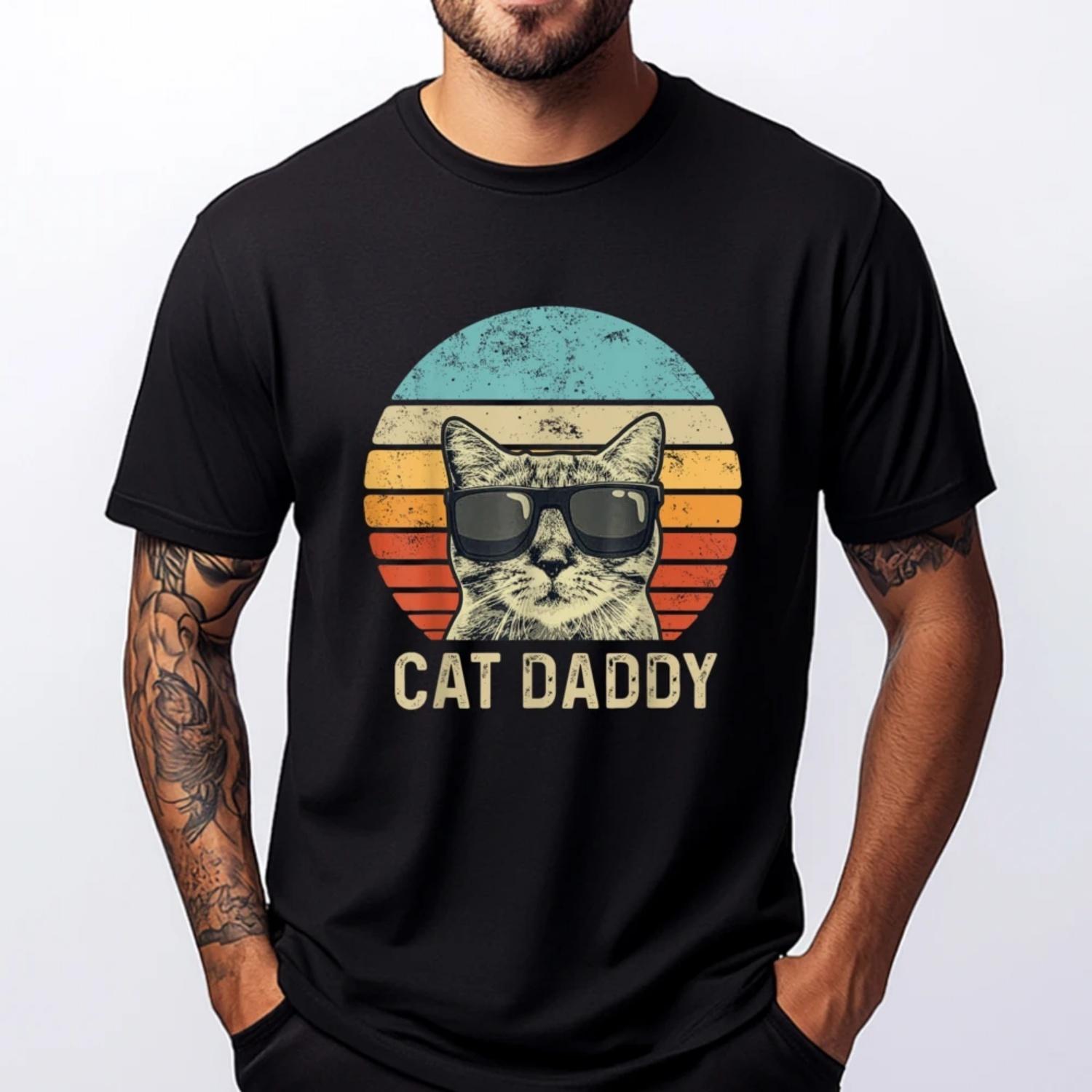 

Cat Daddy Retro Cat Sunglasses Cool Cat Dad Fathers Day Mens Designer T Shirt Cheap Hip Hop S чёрный