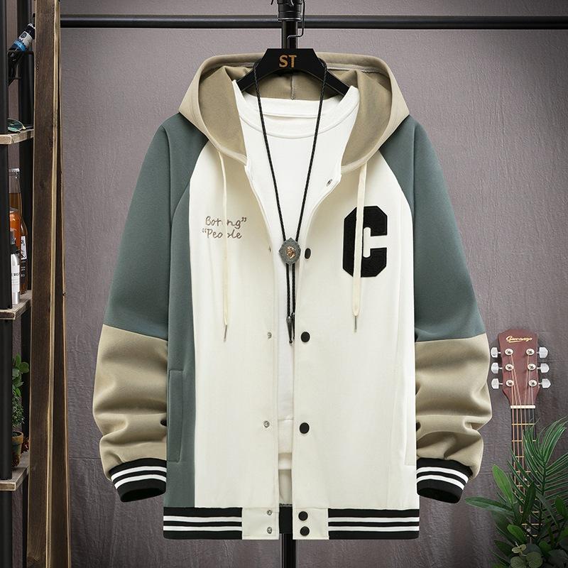 Tenåringsjakke med hette Vår- og høstkåpe Gutt Junior- og videregående skoleelever 15 Barne-trend Fargeblokkert Cardigan-genser