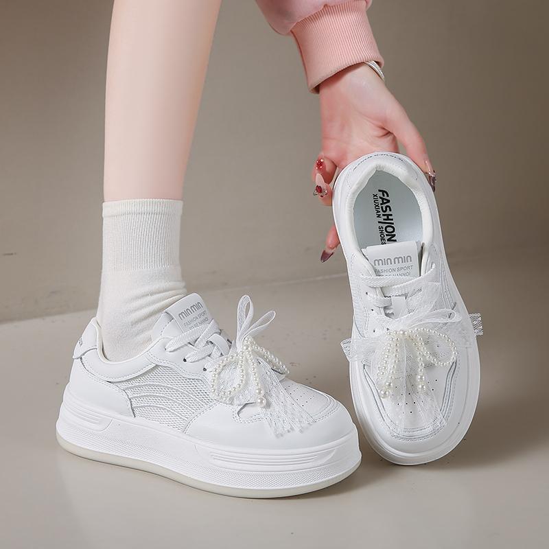 Mode CRLAYDK Klassische Damen-Sneaker Lässig Skateboard Walking Schnürschuhe Sommer Schuhe Plateau Damen Mesh Weiß Low Top Sport Tennis