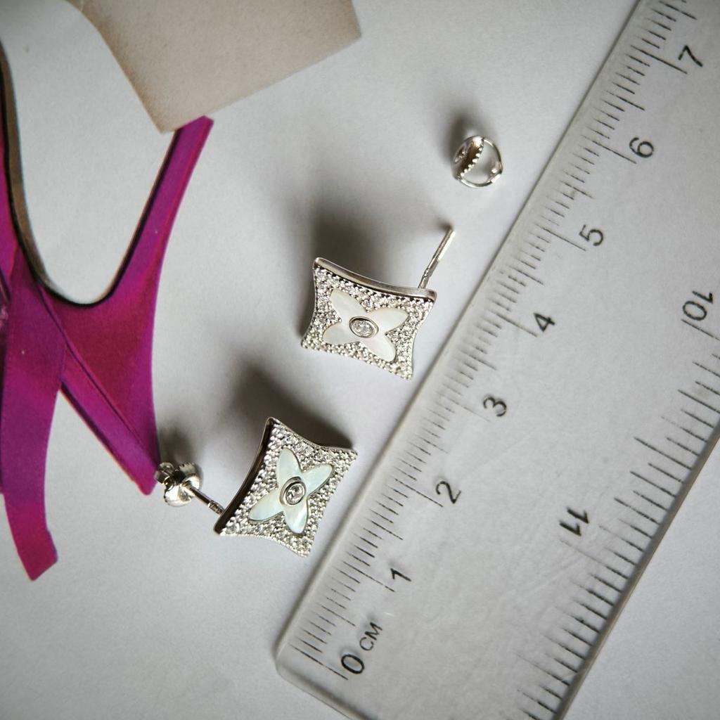 Silver Earrings with Natural Cubic Zirconia, Mother of Pearl (2186021)
