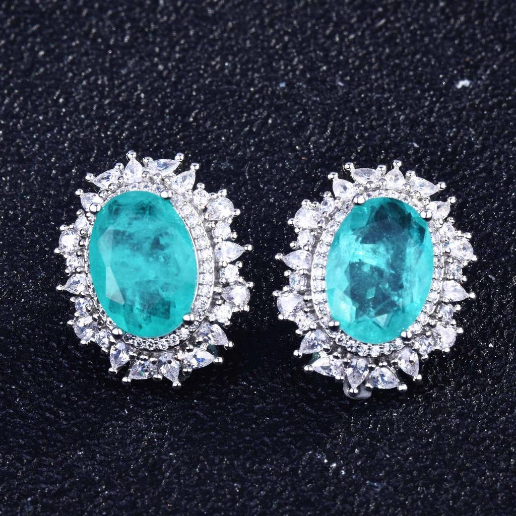 Luxury Paraiba Gemstone Imitation Necklace & Earrings Set