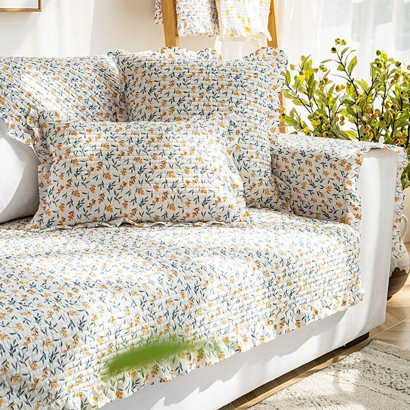 

All Year Round General Fabrics Cotton Small Floral Sofa Cushion Korean Style Cover Cloth Cover Cover Non Slip Backrest Pure Cotton Cushion Stamens 50 * 50cm