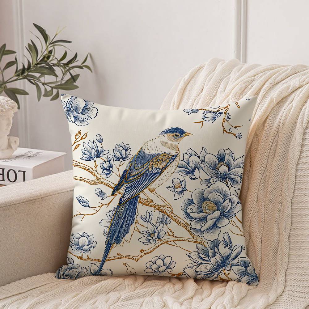 

Birds And Florals Chinoiserie Pillow Case Home Decor Throw For Sofa Bed Car Room Decor Gift Idea 18x18Inch