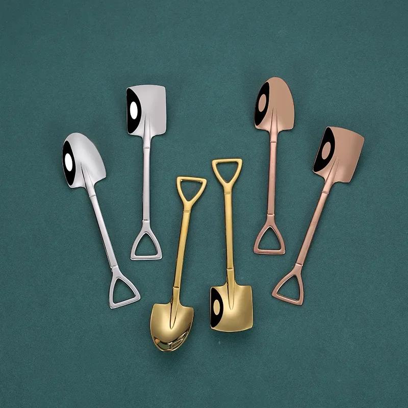 1PC Stainless Steel Shovel & Point Spoons Coffee Tea Spoon Ice Cream Dessert Tip Scoops Cutlery Tableware Set Kitchen Tools