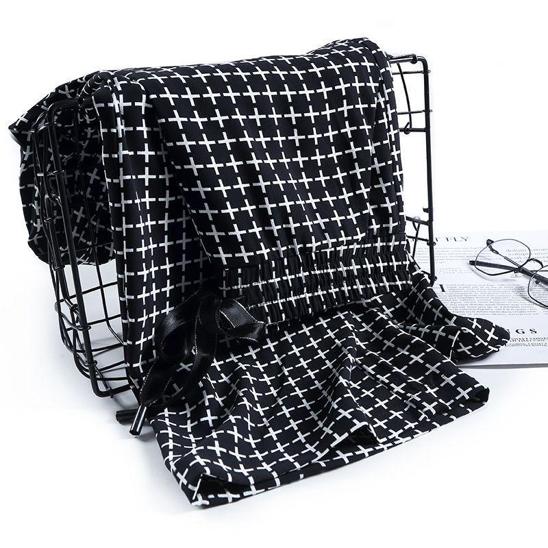 Women's High-Waist Wide-Leg Plaid Pants - Summer Ice Silk, Slimming, Casual, Floor-Length